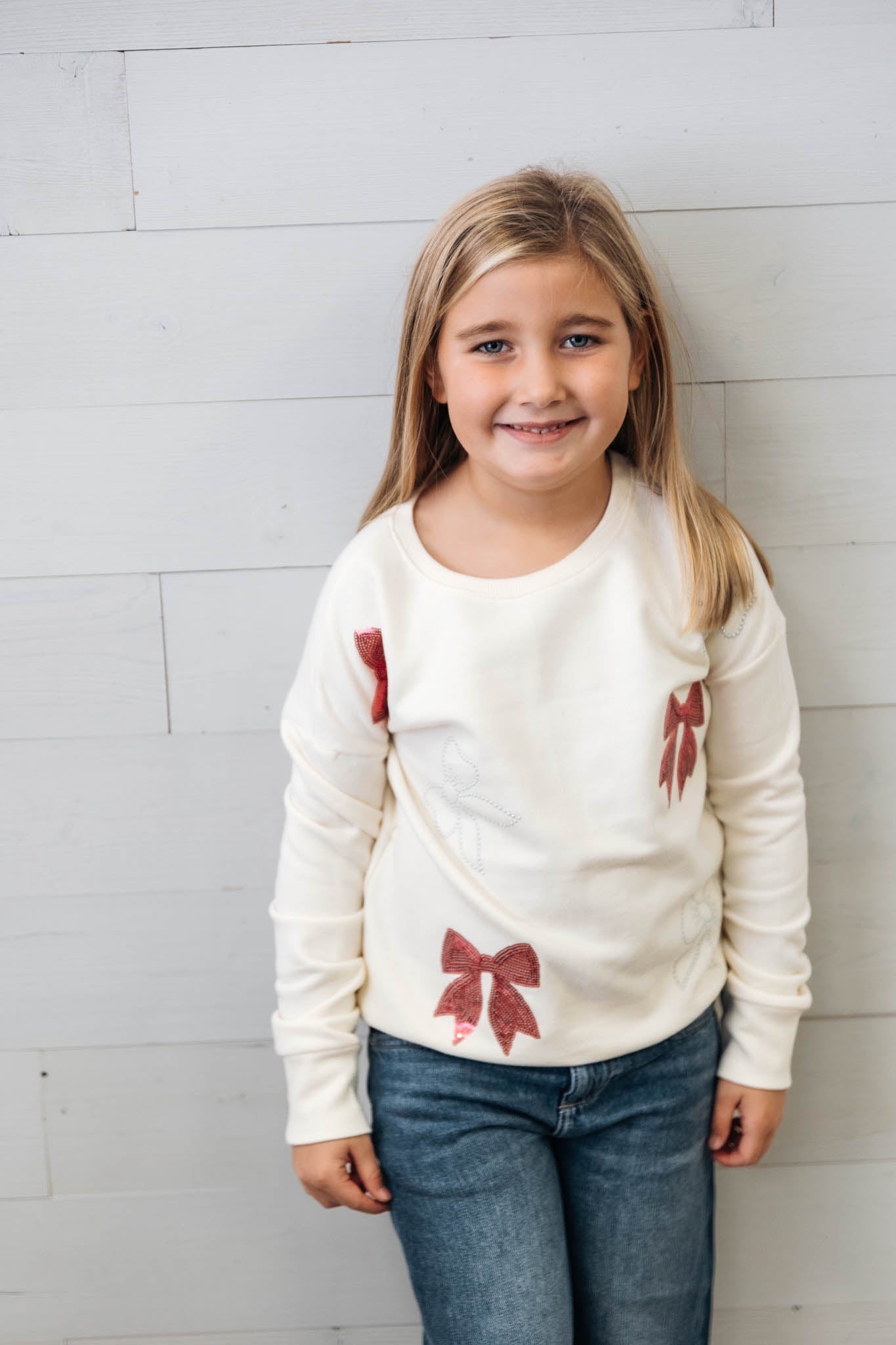 Sequin Bows Sweatshirt Gardenia