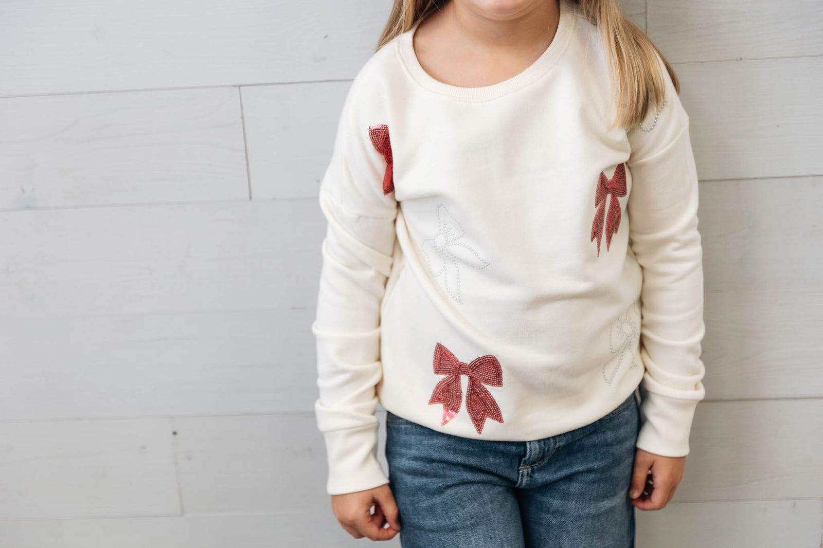 Sequin Bows Sweatshirt Gardenia