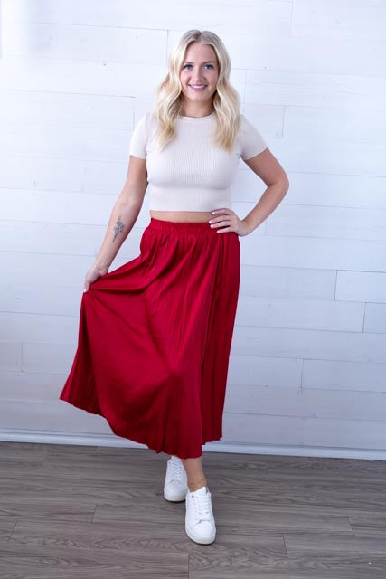 Red Towne Pleated Skirt
