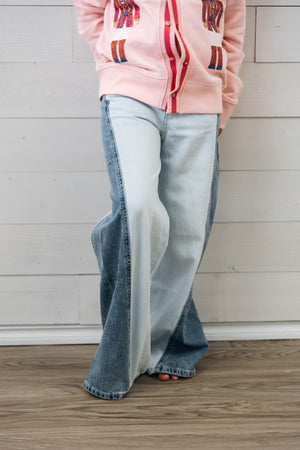 Abby Indigo 2 Tone Denim Wide Leg Jeans
