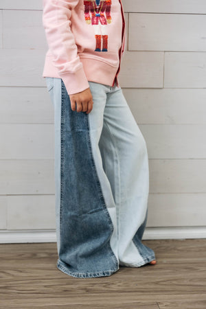 Abby Indigo 2 Tone Denim Wide Leg Jeans