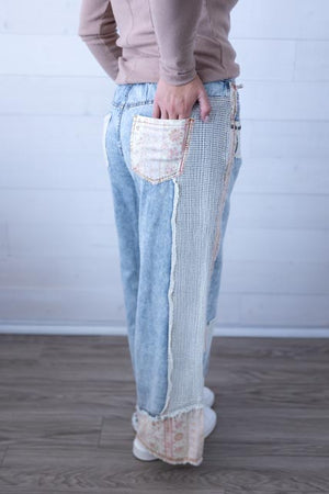 POL Striped Floral Denim Pants