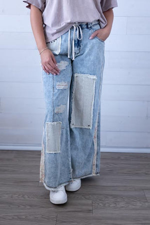POL Striped Floral Denim Pants