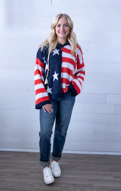 POL Navy Multi Sweater