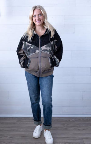 POL Camo Print Hooded Jacket