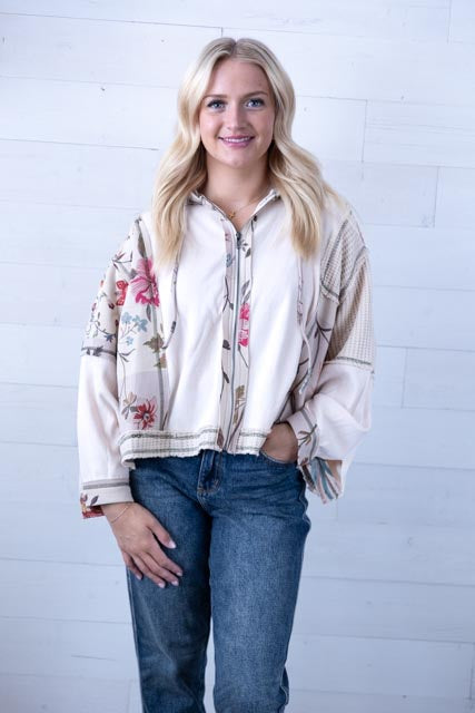 POL Balloon Sleeved Floral Print Jacket