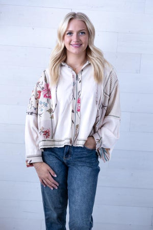 POL Balloon Sleeved Floral Print Jacket