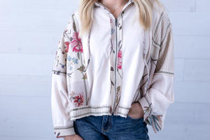 POL Balloon Sleeved Floral Print Jacket