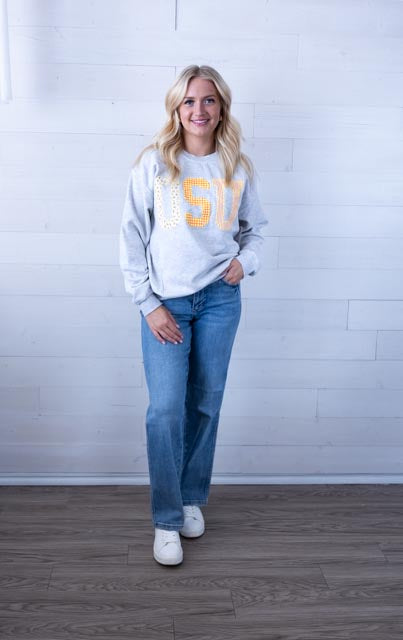 Ash Grey OSU Cowboys Quilted Puff Pink Thrifted Sweatshirt