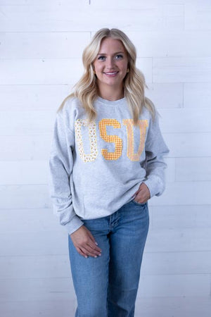 Ash Grey OSU Cowboys Quilted Puff Pink Thrifted Sweatshirt