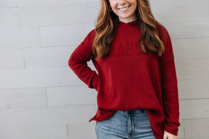 Embossed Jacquard Hoodie Sweater Crimson