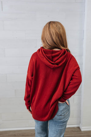 Embossed Jacquard Hoodie Sweater Crimson
