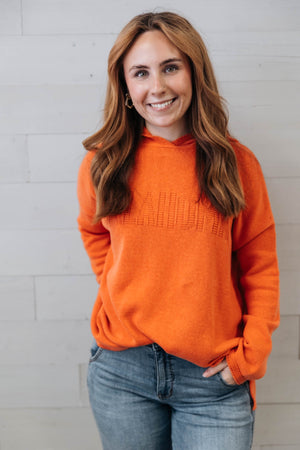 Embossed Jacquard Hoodie Sweater Orange