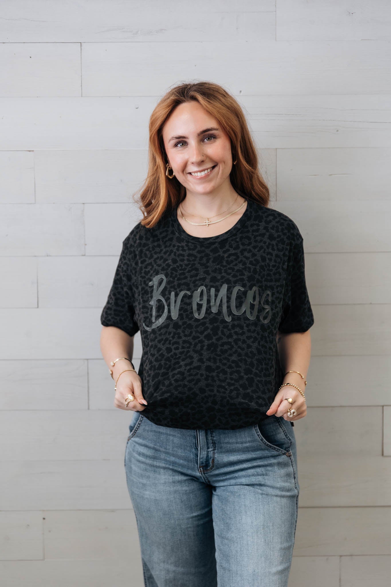 Mustang Broncos Leopard Black Graphic Tee