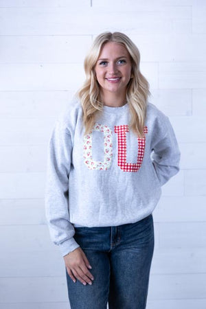 Ash Grey OU Sooners Quilted Puff Pink Thrifted Sweatshirt