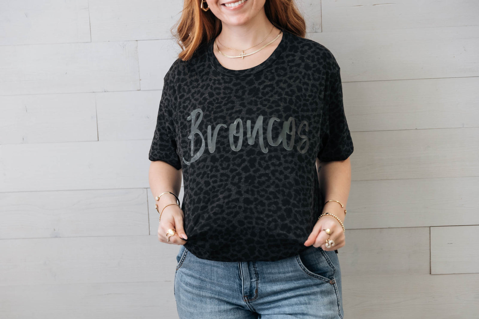Mustang Broncos Leopard Black Graphic Tee