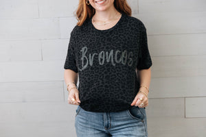 Mustang Broncos Leopard Black Graphic Tee