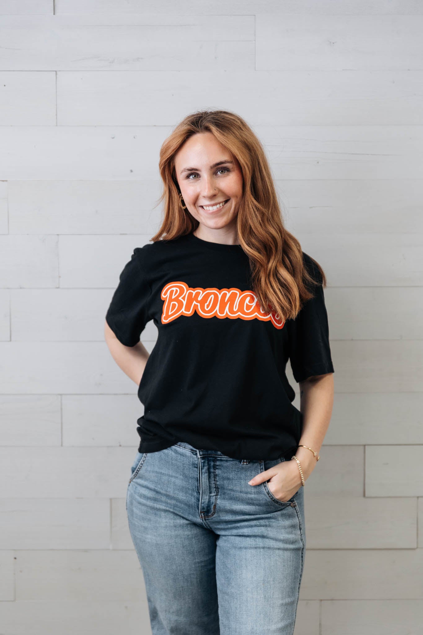 Mustang Red Broncos Black Graphic Tee