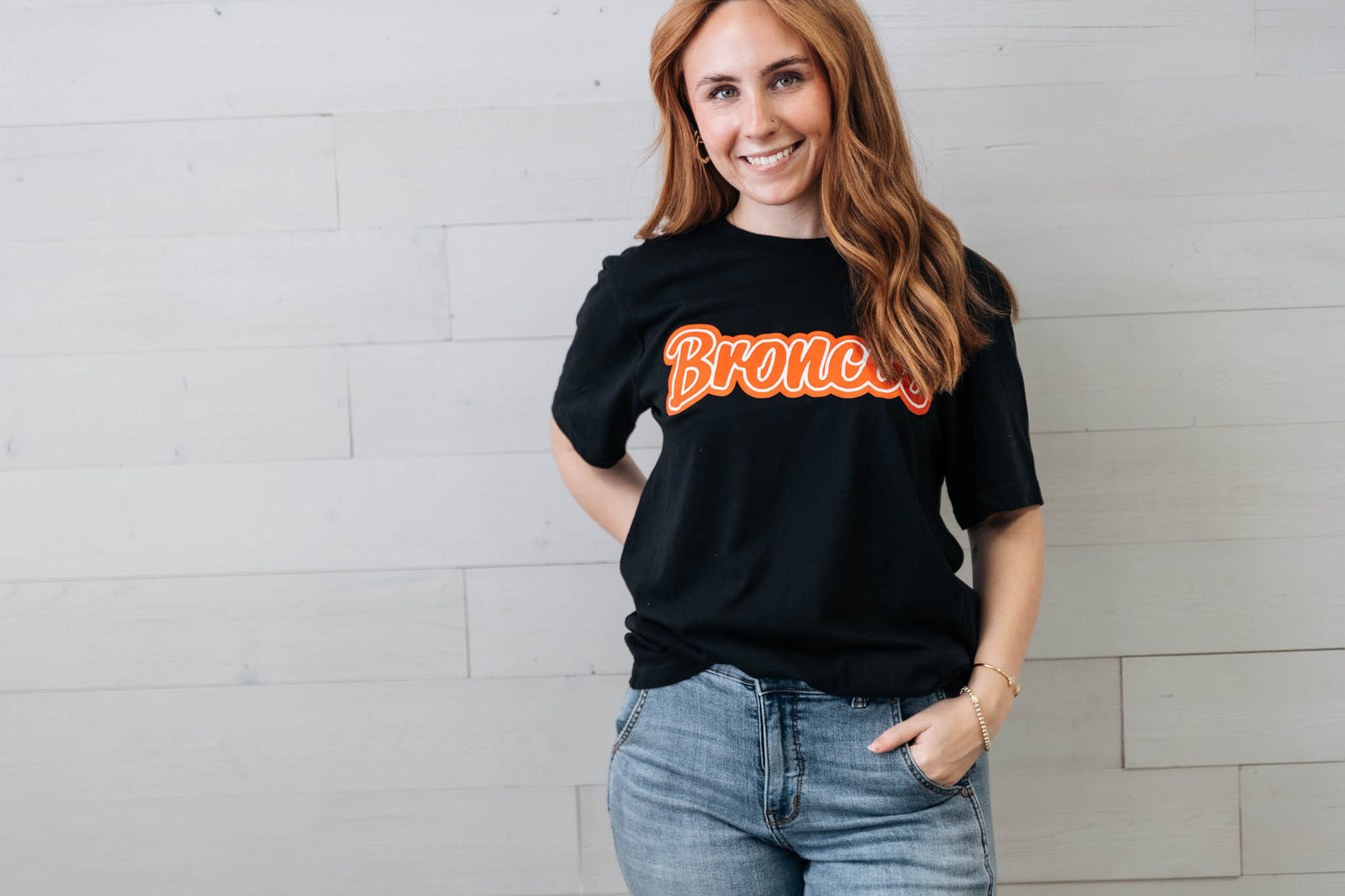 Mustang Red Broncos Black Graphic Tee