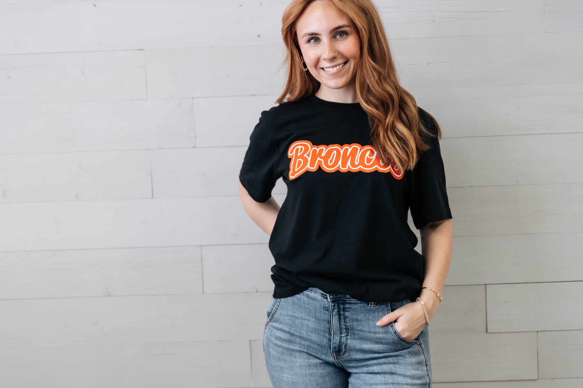 Mustang Red Broncos Black Graphic Tee