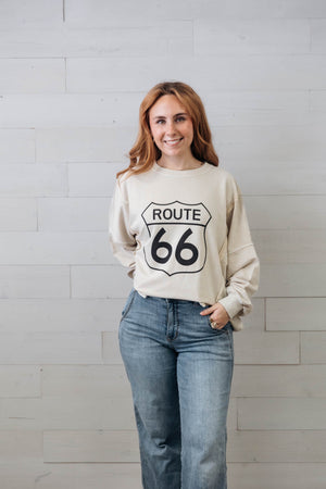 Light Khaki Route 66 Long Sleeve Knit Top
