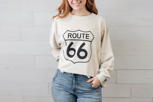 Light Khaki Route 66 Long Sleeve Knit Top