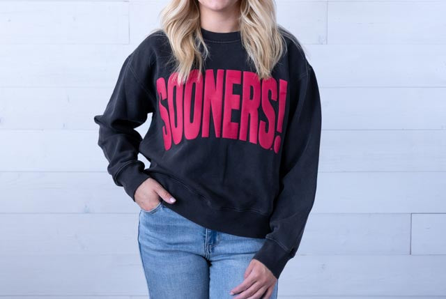 Charcoal Sooners Mono Puff Ink Oversized Crew Hi-Dive Sweatshirt
