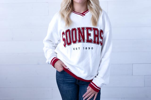 Gameday Social Oklahoma Allen Chenille V-Neck Top