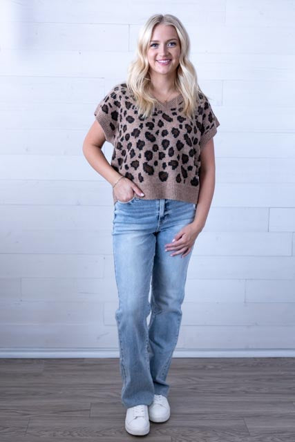 Oversized V-Neck Leopard Sweater Vest