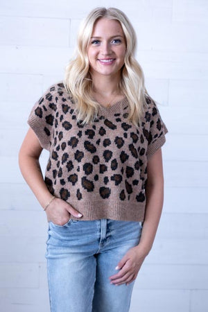Oversized V-Neck Leopard Sweater Vest