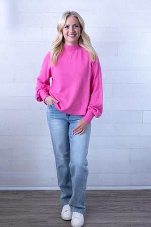 Mock Neck Textured Knit Top Pink