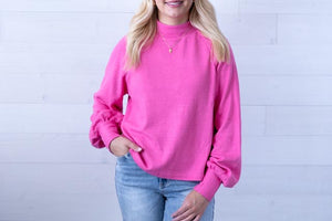 Mock Neck Textured Knit Top Pink