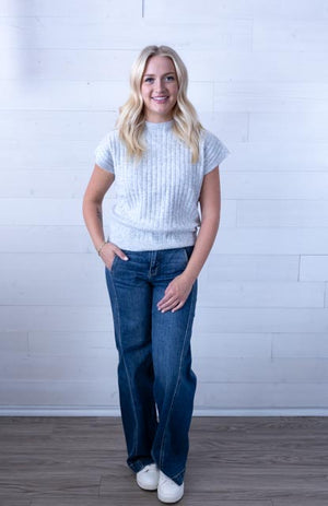 Short Sleeve Ribbed Sweater Vest - Heather Grey