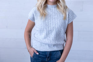 Short Sleeve Ribbed Sweater Vest - Heather Grey