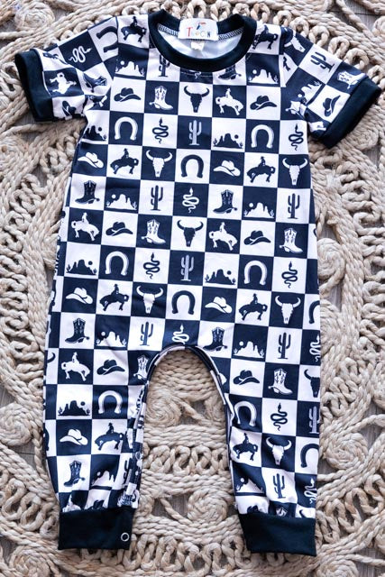 Boys Western Checkerboard Infant Romper