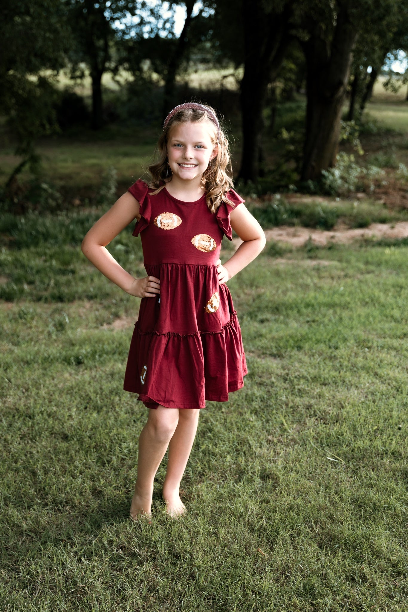 Girls Sequin Football Dress Crimson