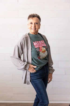 Reversed Stitch Open Front Cardigan Grey