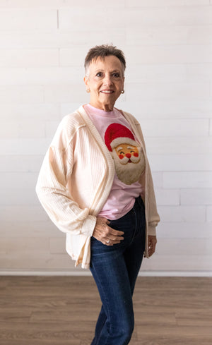 Reversed Stitch Open Front Cardigan Cream