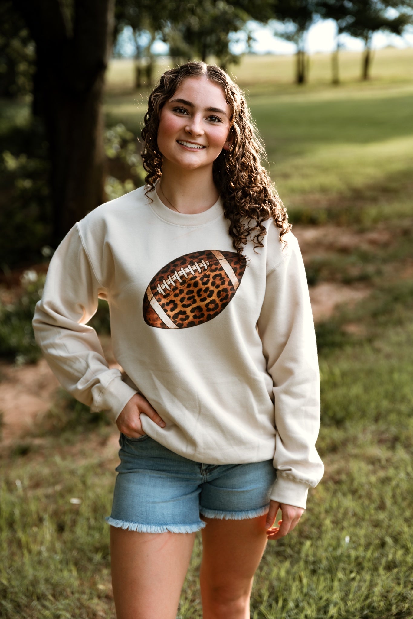 Leopard Football Sweatshirt Sand