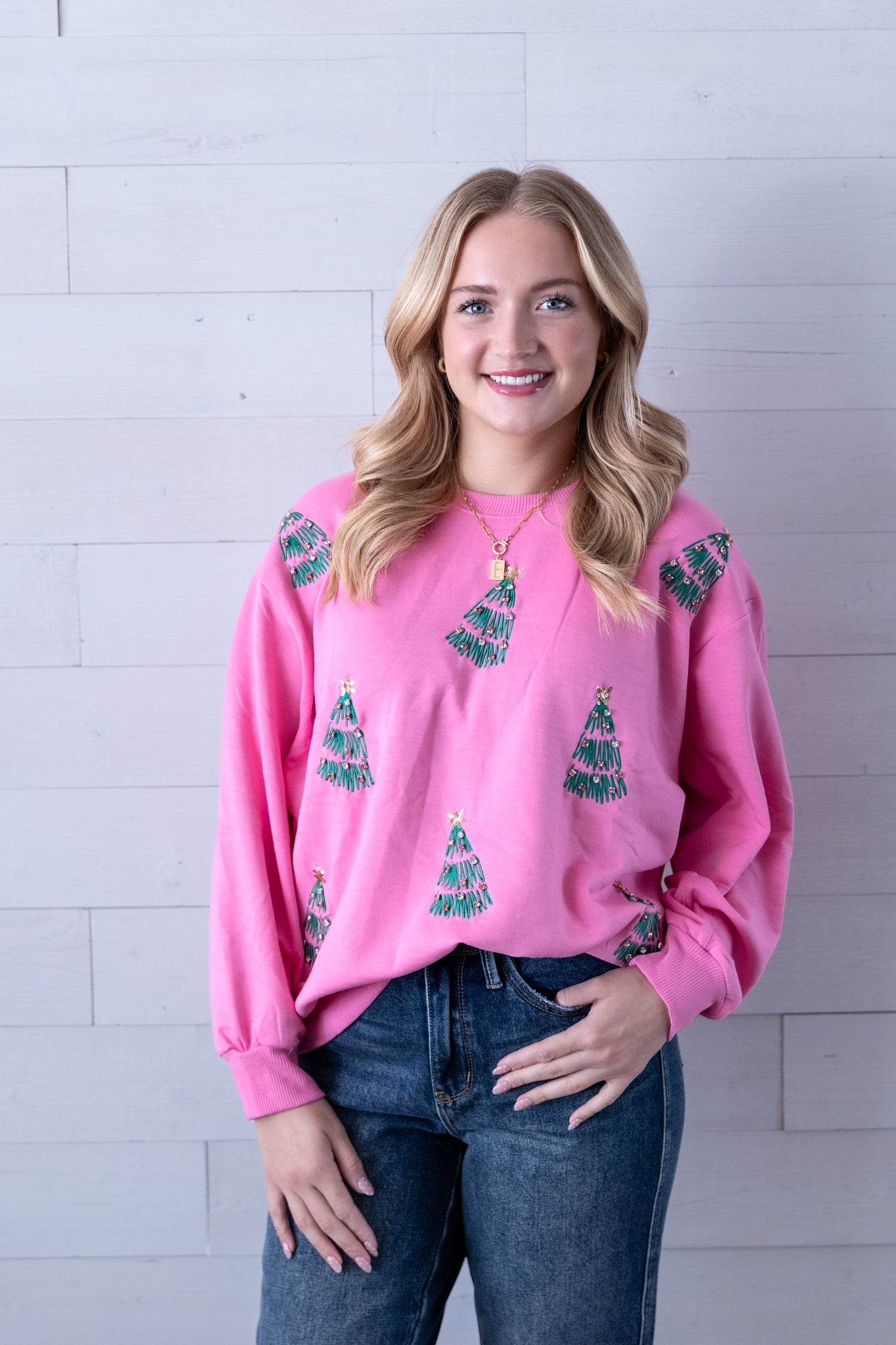Sarah Green Trees Sweatshirt Pink