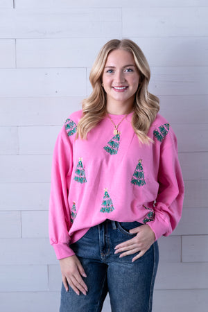 Sarah Green Trees Sweatshirt Pink