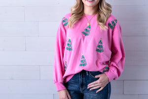 Sarah Green Trees Sweatshirt Pink