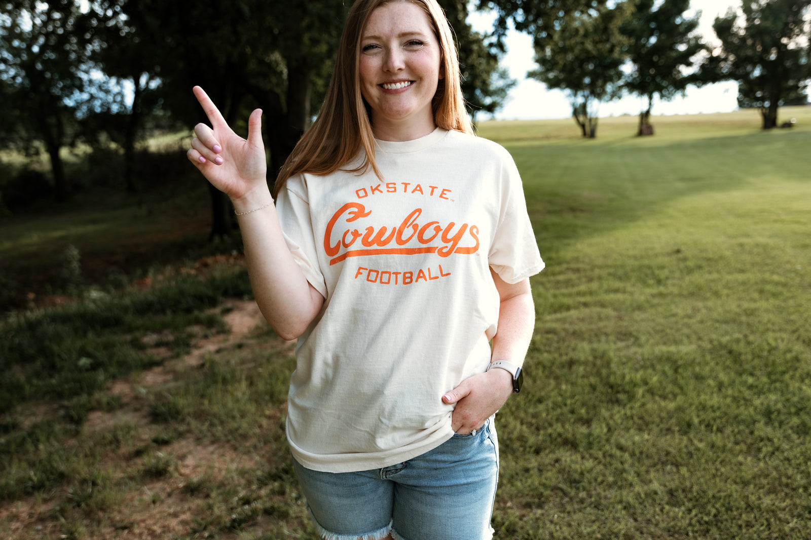 OSU Football Stencil Thrifted Tee Ivory