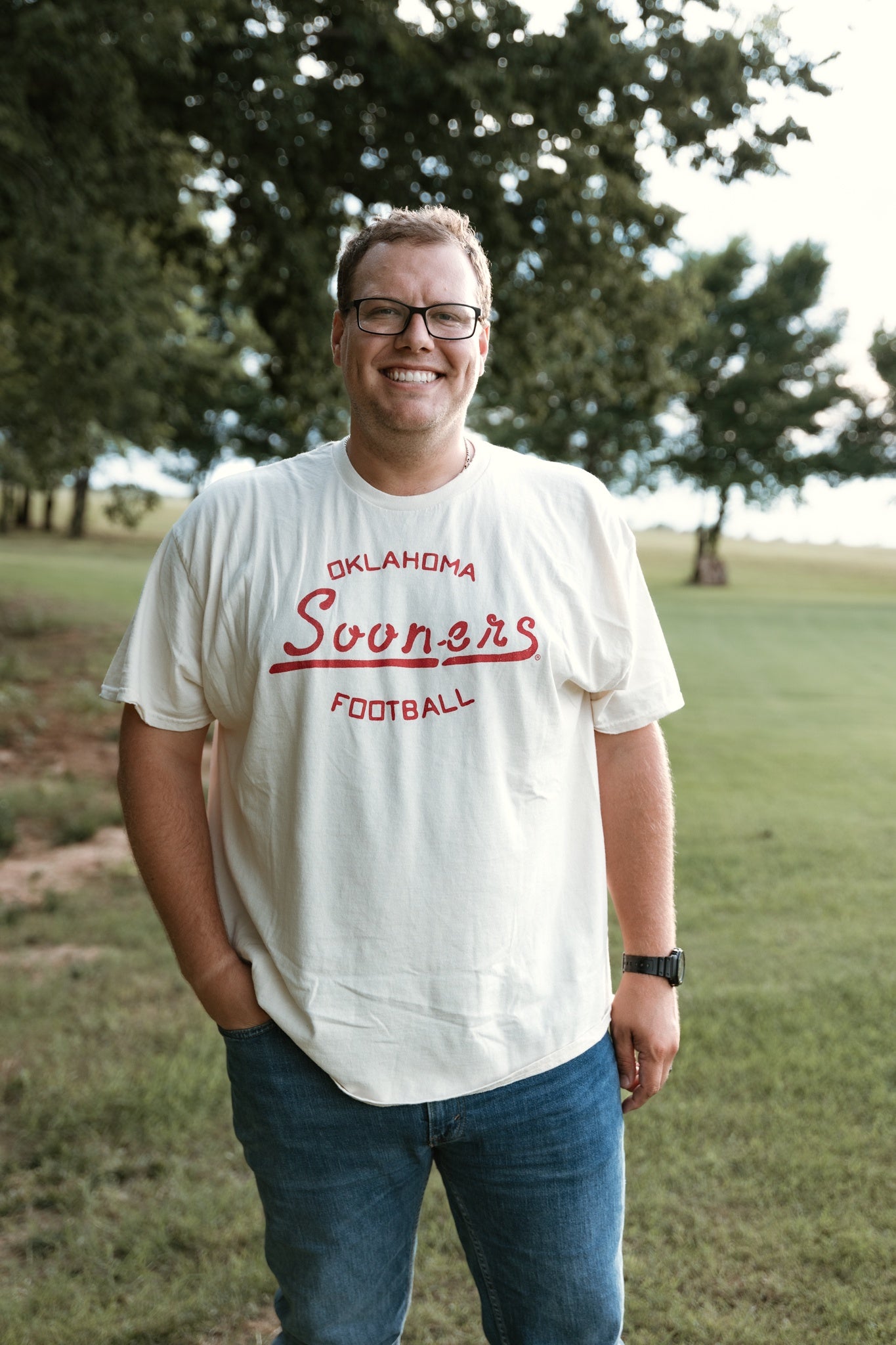 OU Football Stencil Thrifted Tee Ivory