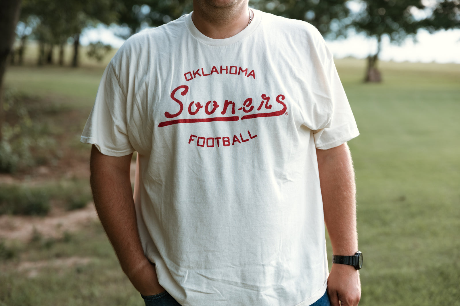 OU Football Stencil Thrifted Tee Ivory