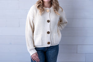Mia Thick Cream Cardigan with Gold Buttons