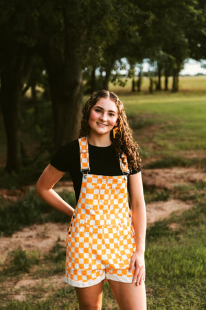 Gameday Checkered Jumpsuit Orange and White