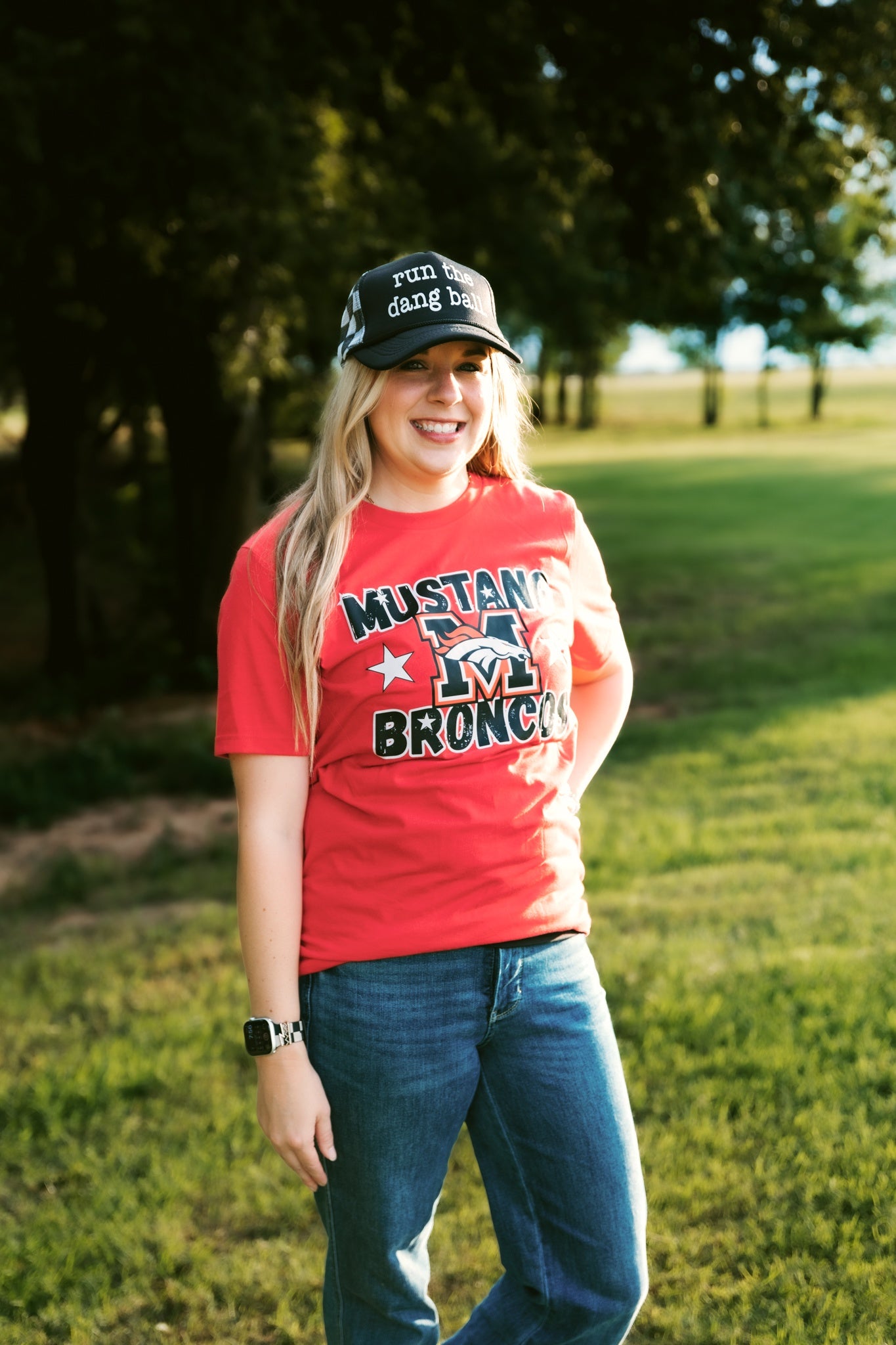 Adult Star Mustang Broncos Graphic Tee Red