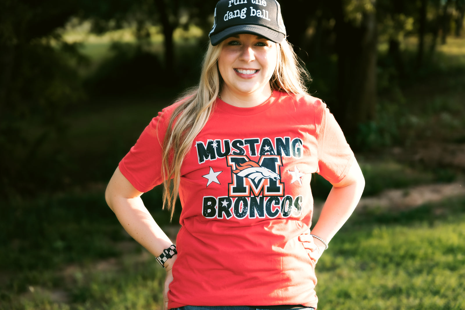 Adult Star Mustang Broncos Graphic Tee Red