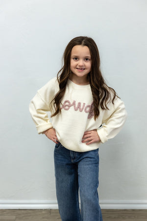Girls Howdy Ivory Blush Sweater